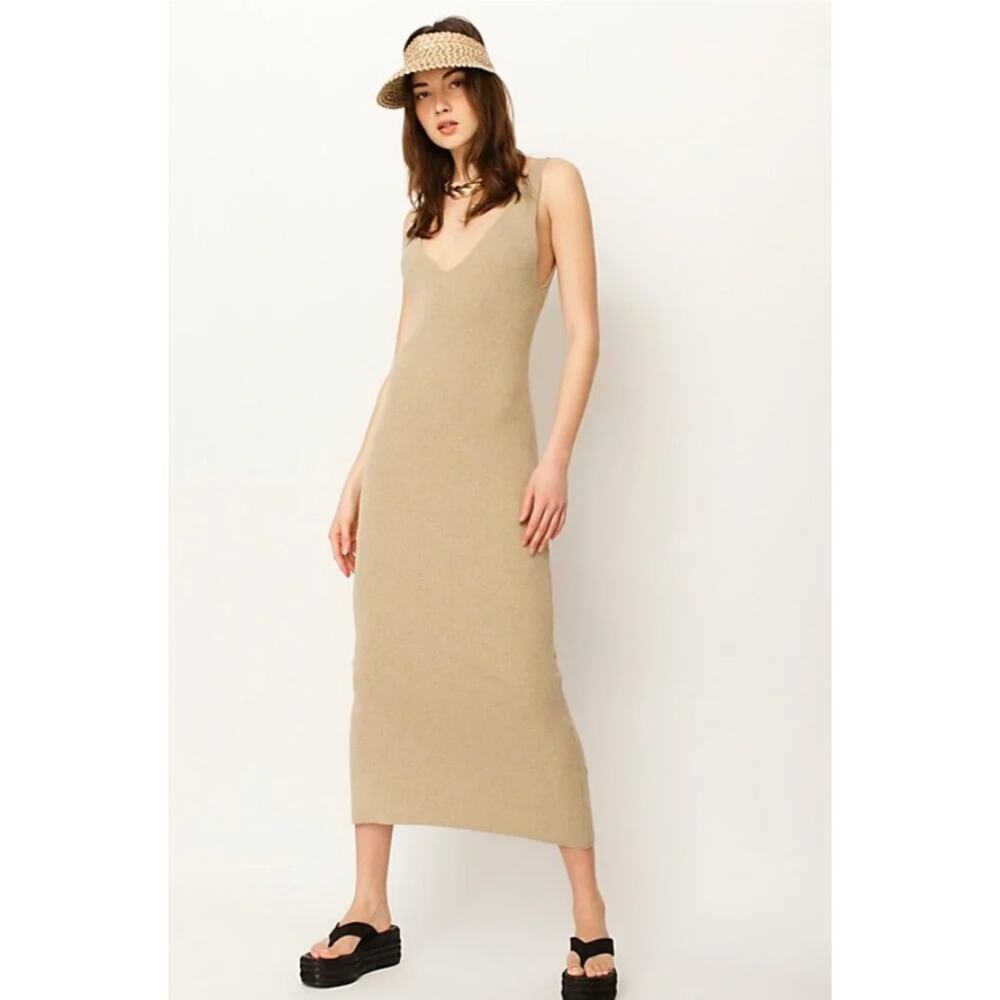 Free People FP Beach Daniela Low Back Sweater Dress Green Clay Size Large NWT
